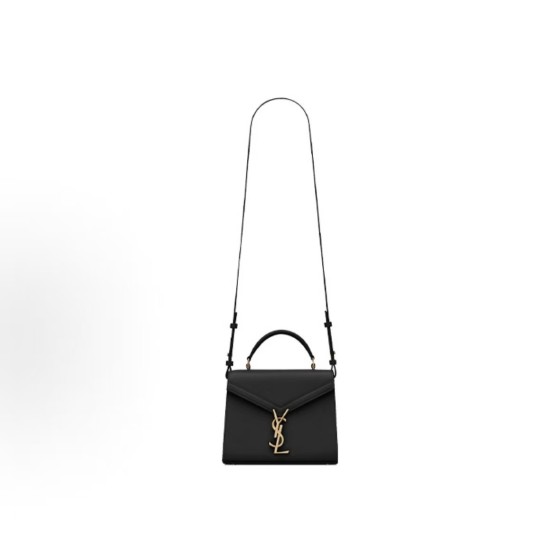 SAINT LAURENT YSL Cassandra distressed gold Logo grain embossed hand-held crossbody single-shoulder bag mini women\'s black
